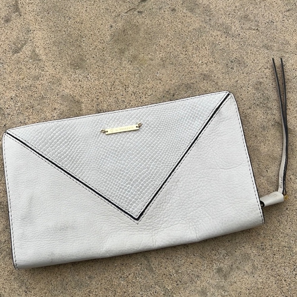 Linea Pelle Grayson Cream Pebble Leather Clutch Purse